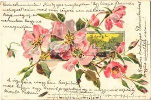 Art Nouveau floral greeting art postcard. litho (EK)