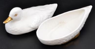 Kerámia kacsa bonbonier, kézzel festett, jelzés nélkül, kopásnyomokkal, 24×14 cm