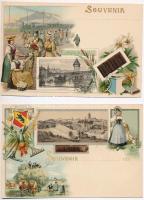 2 db RÉGI használatlan svájci szecessziós litho városképes lap Suchard csoki reklámmal: Lucerne és Bern  / 2 pre-1900 unused Swiss Art Nouveau litho town-view postcards with Suchard chocolate advertisement: Lucerne and Bern