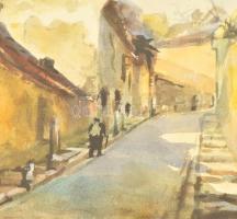 Kadnár János (?-?): Gülbaba utca. Akvarell, papír, jelzett, üvegezett keretben, 42×33 cm