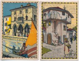1913 Wien, Oesterreichische Adria Ausstellung - 2 db reklám képeslap Buccari és Spalato városokkal / - 2 advertising postcards with Bakar and Split