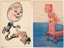 2 db RÉGI gyerek művész motívum képeslap / 2 pre-1945 children art motive postcards