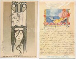 2 db RÉGI szecessziós litho művész motívum képeslap / 2 pre-1945 Art Nouveau litho art motive postcards: Philipp & Kramer Wiener Künstler-Postkarte Serie IV/6. + XIII/8.