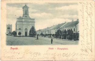 1900 Poprád (Magas-Tátra, Vysoké Tatry); Fő tér, templom / main square, church (kis sarokhiány / small corner shortage)