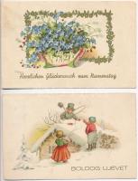 12 db RÉGI üdvözlő motívum képeslap / 12 pre-1945 greeting art motive postcards