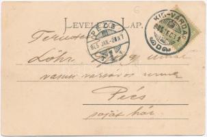 Kisvárda, Izraelita templom, Zsinagóga, kiadja Klein Gyula; Bakó és családjának nyomtatott újévi üdv...