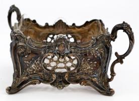 Neobarokk ezüst (Ag.) kosár eredeti csiszolt üvegbetéttel, jelzett, 22×15 cm, bruttó: 512 g