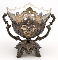 Neobarokk ezüst (Ag.) kosár eredeti csiszolt üvegbetéttel, jelzett, m:26 cm, nettó: 200 g