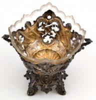 Neobarokk ezüst (Ag.) kosár eredeti csiszolt üvegbetéttel, jelzett, m:26 cm, nettó: 200 g