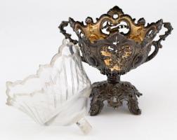 Neobarokk ezüst (Ag.) kosár eredeti csiszolt üvegbetéttel, jelzett, m:26 cm, nettó: 200 g