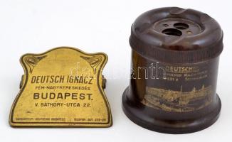 cca 1910 Deutsch Ignác fém nagykereskedés szecessziós iratcsipesz és bakelit ceruza hegyező