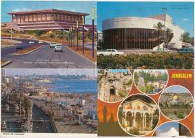 31 db MODERN izraeli városképes lap, egy leporelloval / 31 modern Israel town-view postcards with 1 leporello