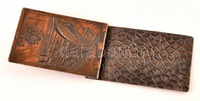 cca 1930 Eternit pala reklámos és címeres, dombornyomott fém naptár borító 10x16 cm