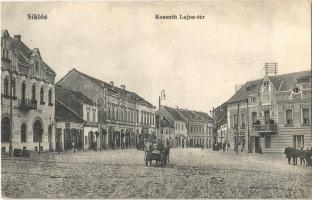 1913 Siklós, Kossuth Lajos tér, Központi szálloda és étterem, Gottlieb Géza üzlete, takarékpénztár