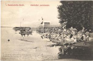 1912 Balatonlelle, Alsólellei part részlete, csónakázók. Wollák József utódai kiadása