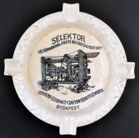 Gránit porcelán reklámos grafikás hamutál. Hofherr-Schrantz Selektor vetőmagkínáló és osztályozó gép. Jelzett, kis kopásokkal. 16 cm