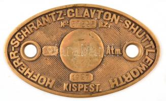 1927 Hofherr-Schrantz -Clay-Shuttleworth Kispest. Gép reklám tábla rézből 17 cm
