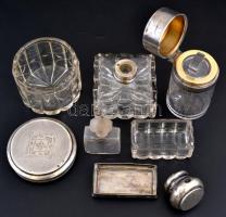 Ezüst(Ag) tetejű pipere készlet, jelzett, 5 db, kis kopásnyomokkal