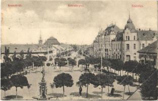 1910 Szentes, Kossuth tér és utca, könyvnyomda, Szepe Károly üzlete + HÓDMEZŐVÁSÁRHELY-SZOLNOK 102. SZ. mozgóposta (EK)