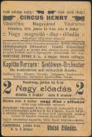 cca 1910 Nagyvárad, Circus Henry litografált reklámos kártya. 11x7,5 cm