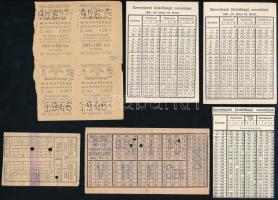 cca 1940 5 db közlekedési jegy és tarifa-táblázat.