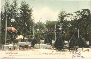 1908 Dunaföldvár, Özv. Nagy Imréné Stefánia kertje. Kiadja Somló Manó + PAKS-SZÉKES-FEJÉRVÁR 241. vasúti mozgóposta