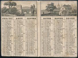1857 Fametszetes képes kártyanaptár. Körülvágott. 9,5x7 cm