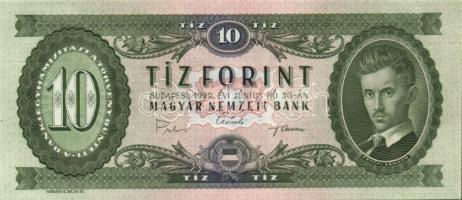 1962. 10Ft bal alsó sarokban kis papírránccal, egyenetlen sorszámmal + 1969. 10Ft vízszintesen átfutó gyári bemélyedéssel és egyenetlen sorozatszámmal T:I