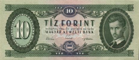 1962. 10Ft bal alsó sarokban kis papírránccal, egyenetlen sorszámmal + 1969. 10Ft vízszintesen átfut...
