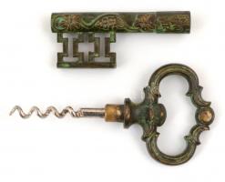 Kulcs formájú, szőlő motívumos bornyitó, 13×6 cm
