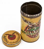 Régi fém bonbonos doboz (Réthy Békéscaba), kopott, kis horpadásokkal, m:18,5 cm