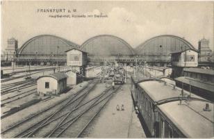 Frankfurt am Main, Hauptbahnhof, Rückseite mit Stellwerk / main railway station, signal tower, locomotive