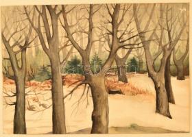 Jelzés nélkül: Tájkép, 2 db, vegyes technika, papír, kasírozva, kerettel és keret nélkül, 21×18 és 2...