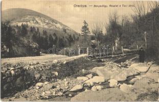 Oravica, Oravita; Bányavölgy, részlet a Tavi útról / mine valley, wooden bridge