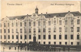 Zilah, Zalau; Református Wesselényi Kollégium magyar címerrel / Calvinist boarding school with Hungarian coat of arms (EK)