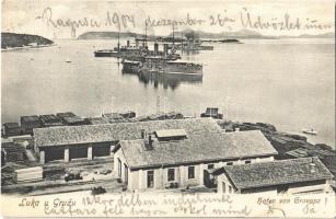 1904 Gruz, Gravosa (Dubrovnik, Ragusa); Luka / Hafen, K.u.K. Kriegsmarine Flotte / port, Austro-Hungarian Navy port with battleships