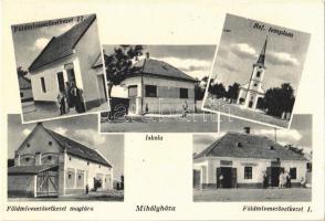 Mihályháza, Földmívesszövetkezet üzletei, Iskola, Református templom, magtár