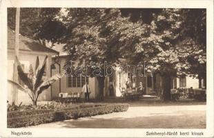1932 Nagykőrös, Széchenyi fürdő kerti kioszk, pincérek. Németh Sándor kiadása