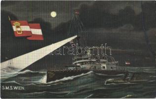 1910 SMS Wien osztrák-magyar Monarch-osztályú partvédő csatahajó este / K.u.K. Kriegsmarine SMS Wien at night (EB)