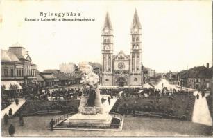 1922 Nyíregyháza, Kossuth Lajos tér, Kossuth szobor, piac, bútorraktár, üzletek. Borbély Sámuel kiadása
