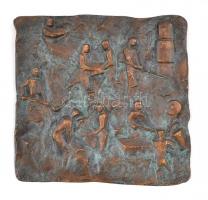 Jelzett (Röperwerk) gyári munkások, bronz relief, 15×16 cm