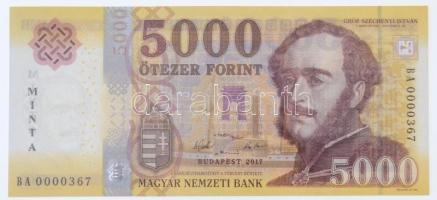 2017. 5000Ft "MINTA" felülnyomással "BA 0000367" T:I Hungary 2017. 5000 Forint "MINTA (SPECIMEN)" "BA 0000367" C:UNC