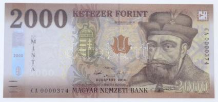 2016. 2000Ft "MINTA" felülnyomással "CA 0000374" T:I Hungary 2016. 2000 Forint "MINTA (SPECIMEN)" "CA 0000374" C:UNC