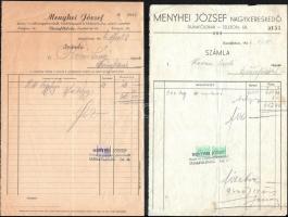1943-1944 Dunaföldvár, Menyhey József fejléces számla, okmánybélyegekkel