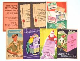 cca 1950-1953 8 db Országos Takarékpénztár és takarékbetétkönyv reklám, 23x17 cm és 24x17 cm közötti méretben.