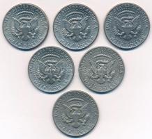 Amerikai Egyesült Államok 1971-1973. 1/2$ Cu-Ni "Kennedy" (6x) T:1-,2
USA 1971-1973. 1/2 ...
