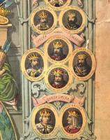 1872 Milán Obrenović szerb király és a szerb fejedelmeket ábrázoló nagy méretű litográfia. Szélén sz...