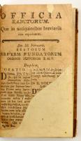 Officina Sanctorum... Hiányos, XVIII. századi könyv. 142p. Korabeli félbőr kötésben