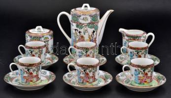 Kínai porcelán mokkás készlet .Kézzel festett, jelzett, hibátlan