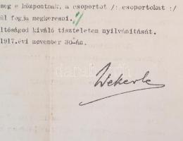 1917 Okirat a mosoni főispán részére Wekerle pénzügyminiszter aláírásának másolatával